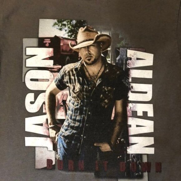 Jason Aldean Burn It Down 2015 Tour Shirt Women’s Small/Medium? Gray Tee Used - Picture 5 of 7